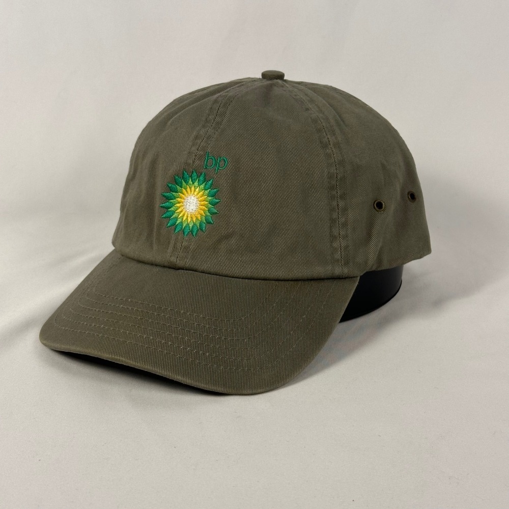 BP British Petroleum Baseball Hat Mens OSFA Olive Green Embroidered Logo Cap